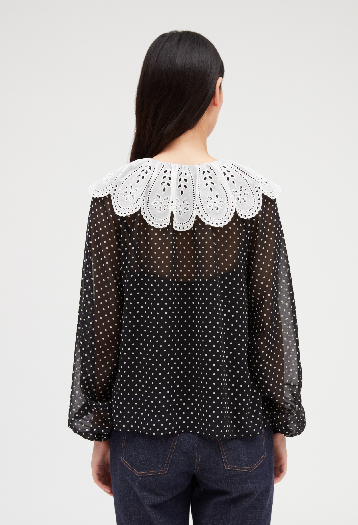 Blouse &agrave; pois col Claudine
