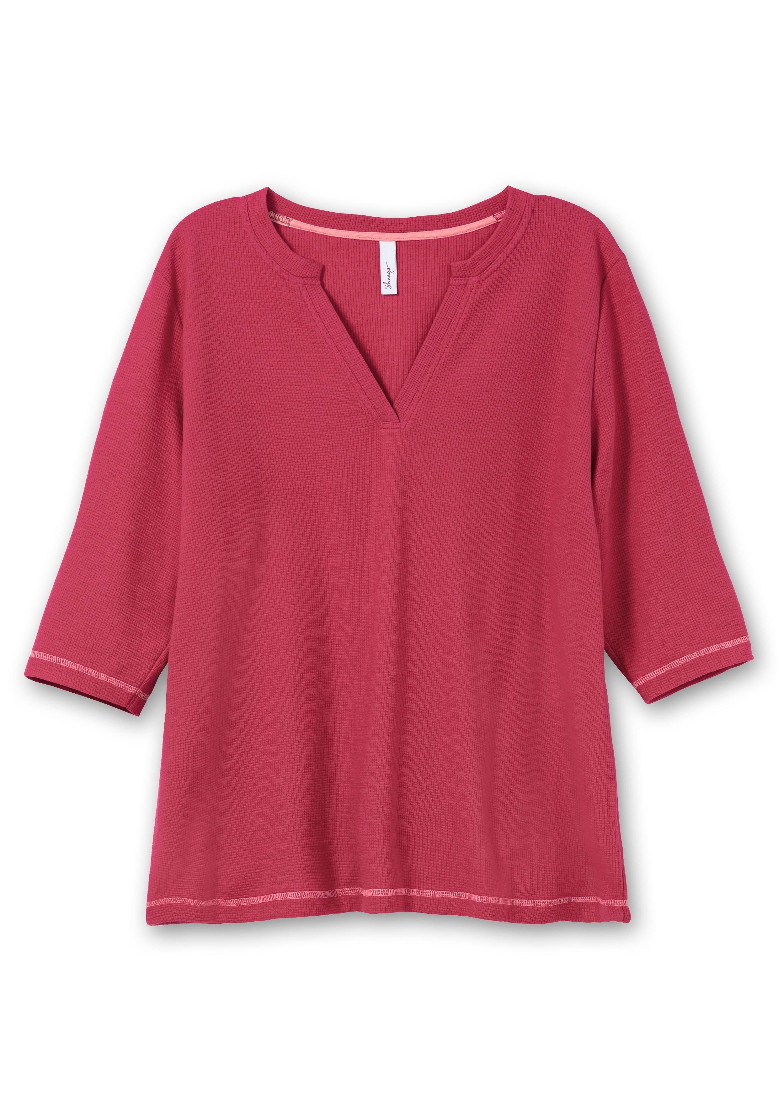 Jerseyshirt aus Waffelpiqué, mit V-Cut und 3/4-Arm