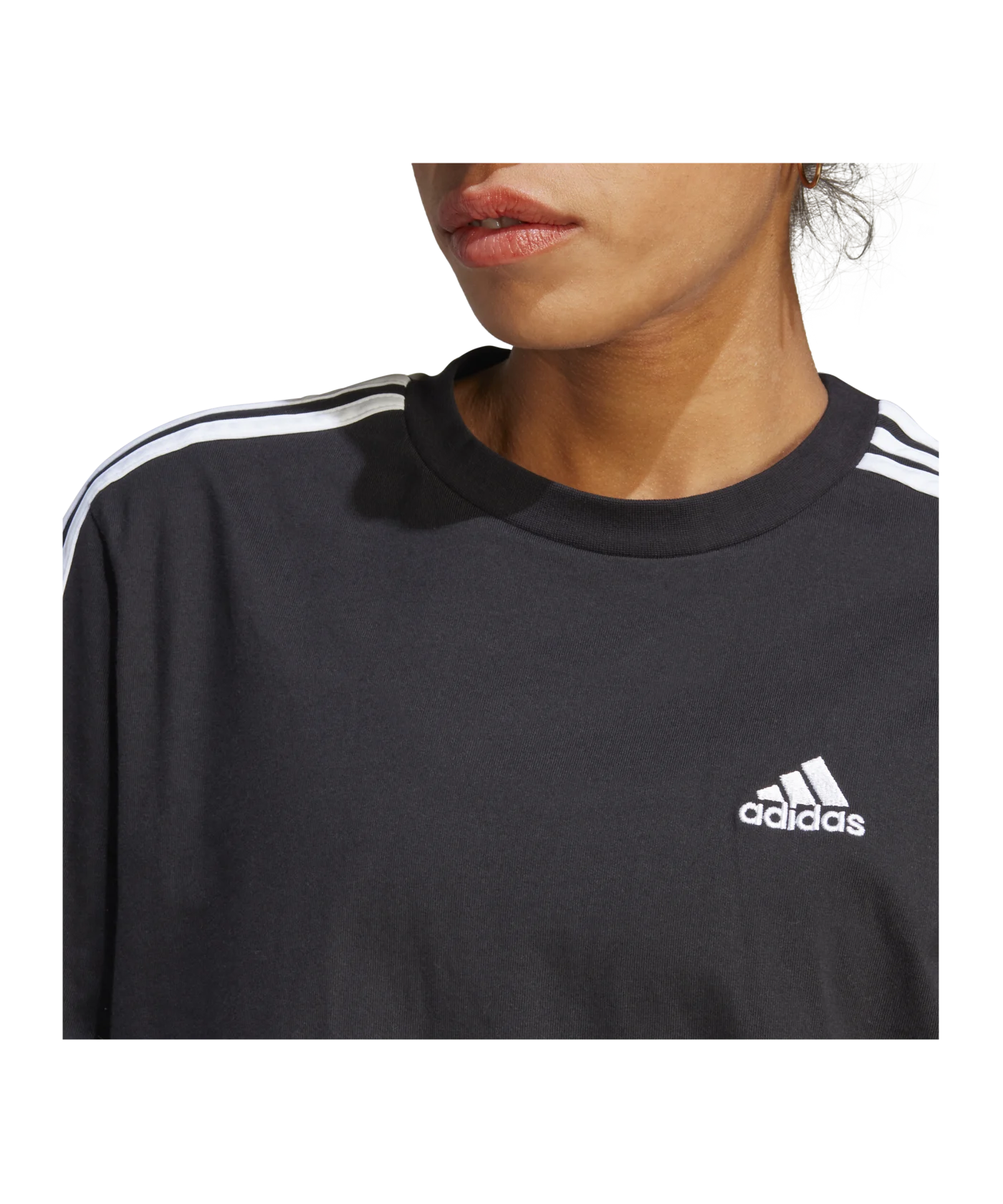 adidas Essentials 3-Stripes T-Shirt Damen Schwarz Boyfriend Tee D Black