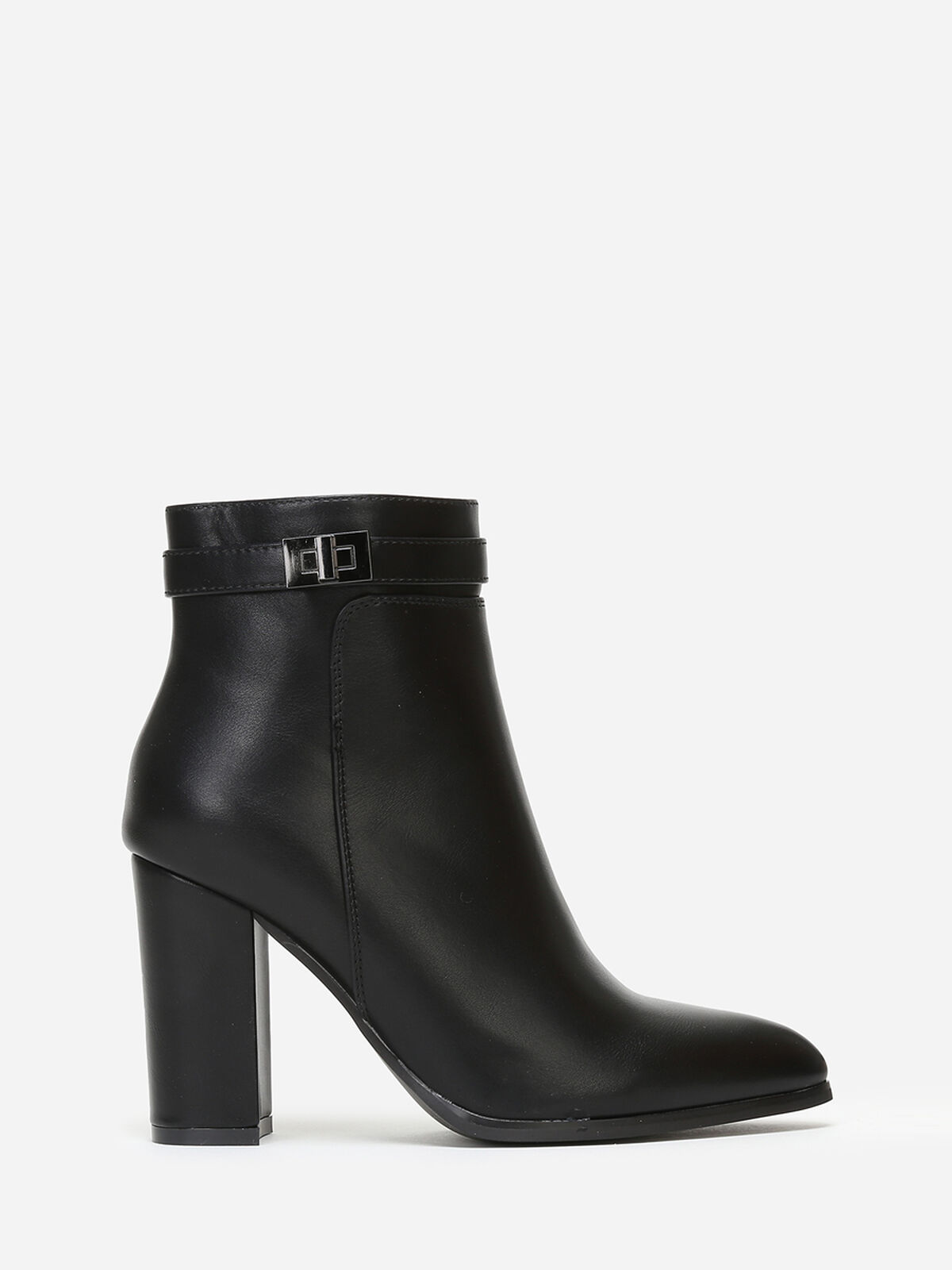 Bottines en simili à bout pointu avec bride- Noir