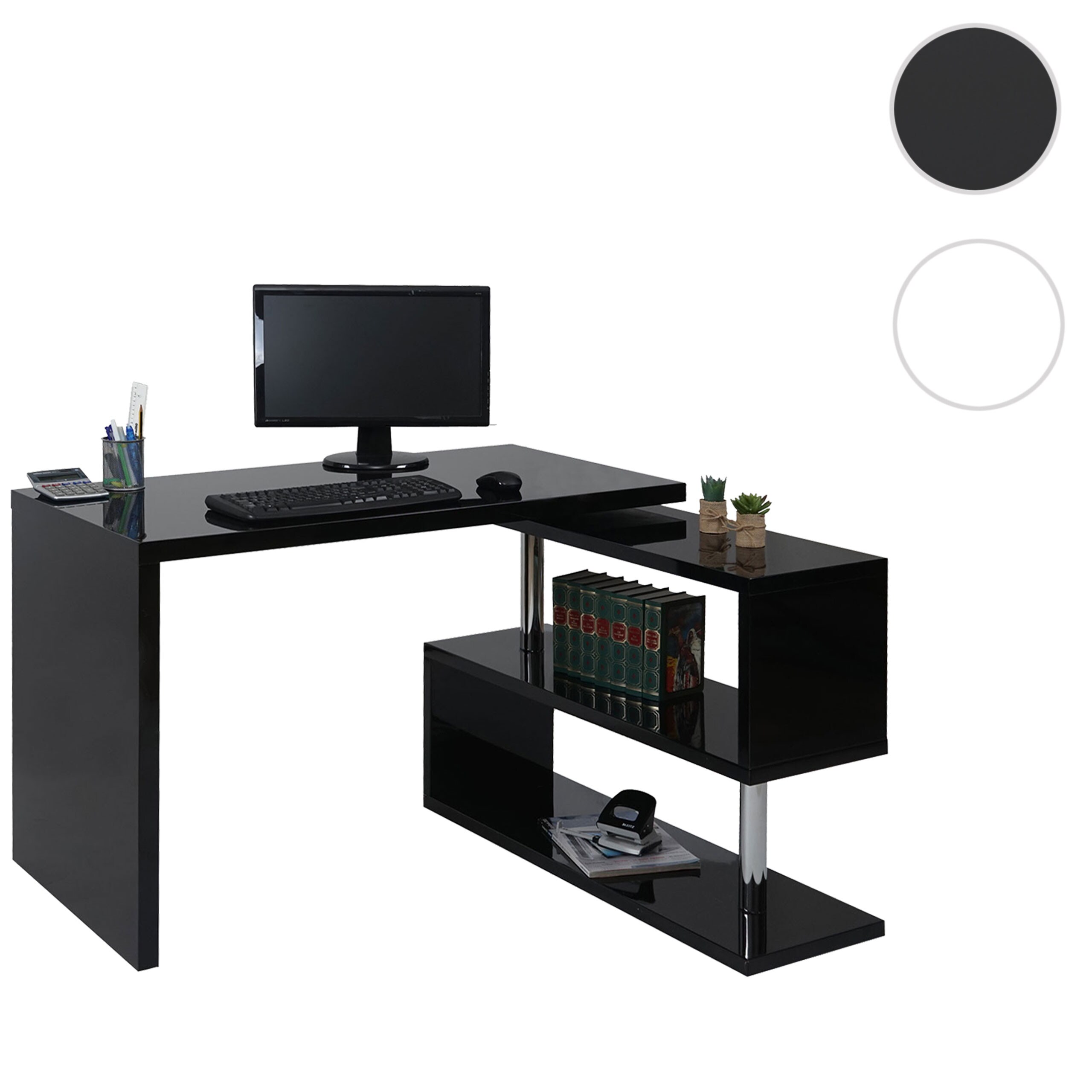 Design Eckschreibtisch MCW-A68, Bürotisch Schreibtisch, hochglanz drehbar 120x60cm ~ schwarz