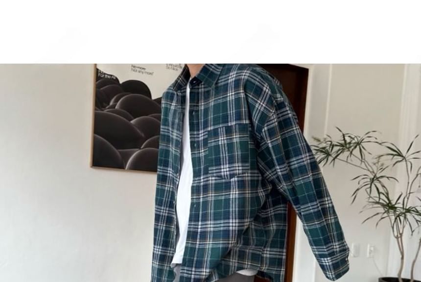 SeoulPop - Unisex geruit overhemd met lange mouwen en losse pasvorm