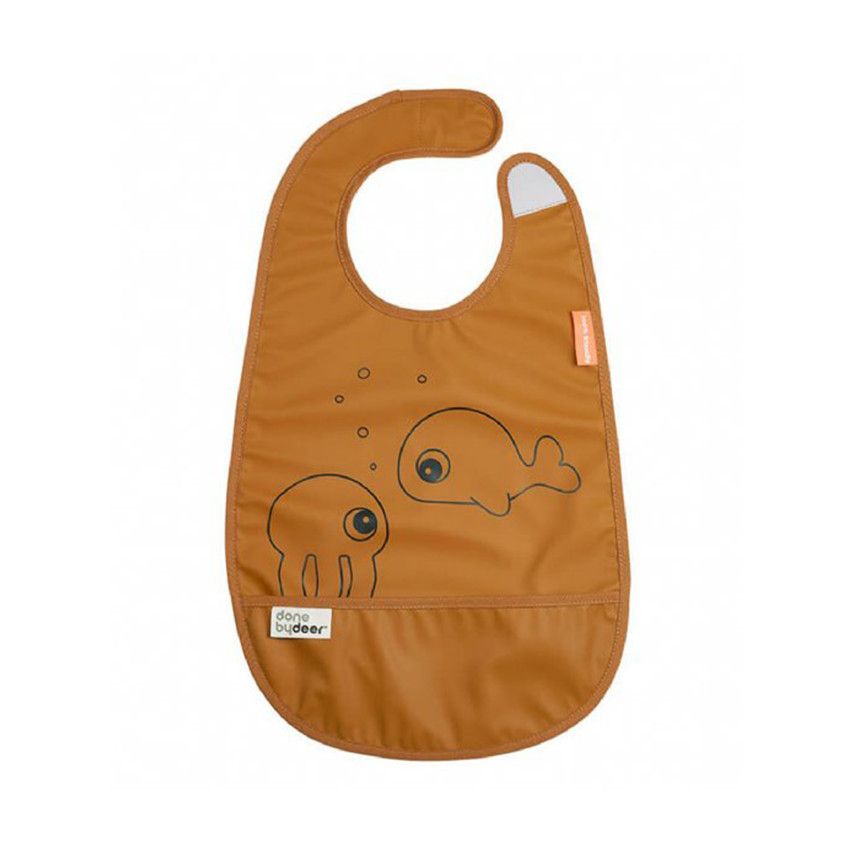 Bavoir imperméable Sea Friends - Moutarde - Ecru