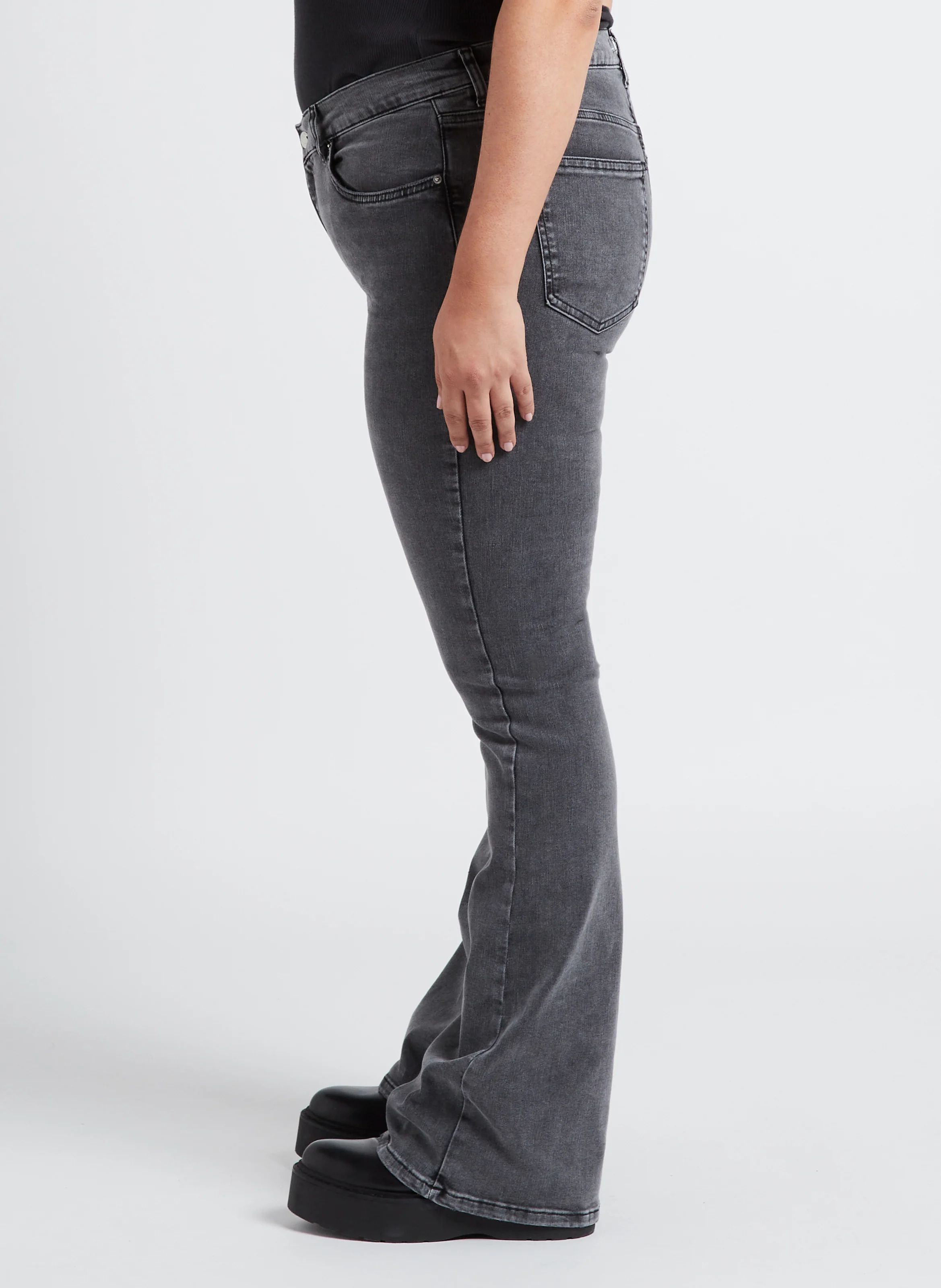 Jean boot-cut en coton mélangé | Gris