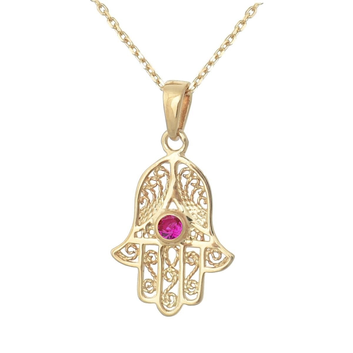 Collier main de Fatma oxyde de zirconium rose Plaqué OR 750 3 microns