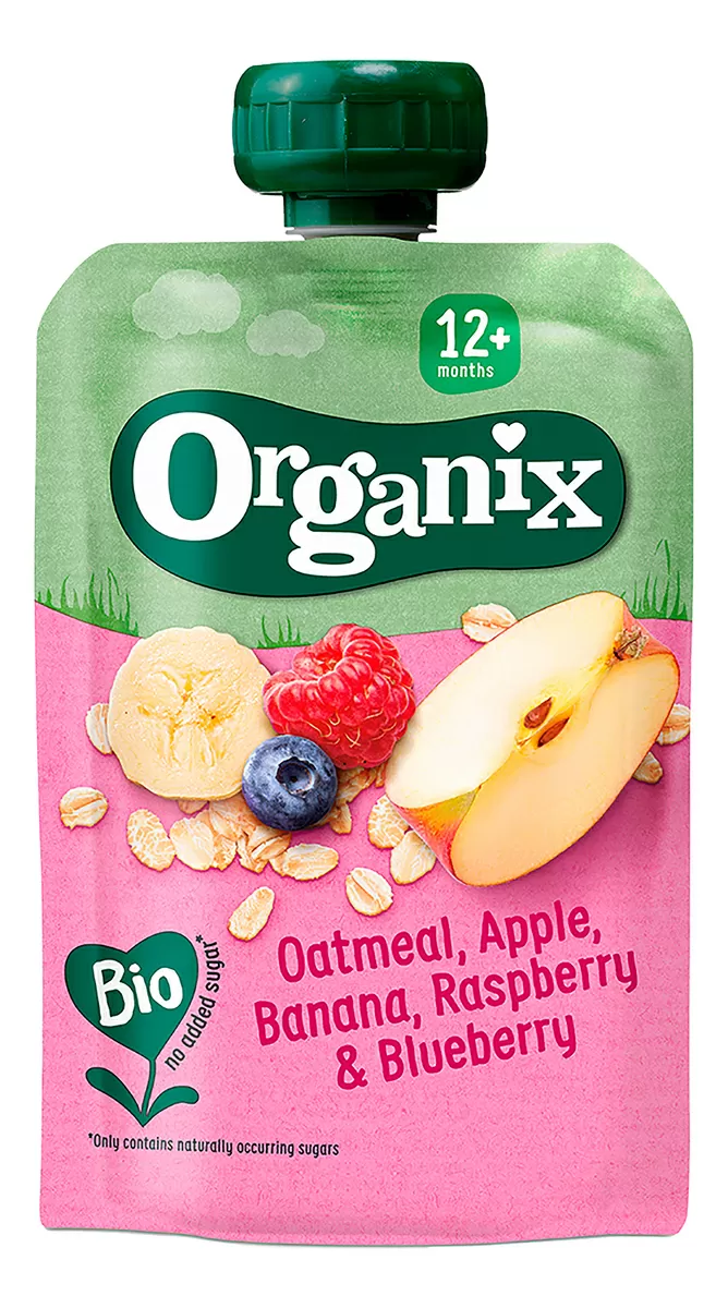 Organix Frugtpure m. Havregryn, Æble, Banan og Blåbær 12 mdr. Ø - 100 g.