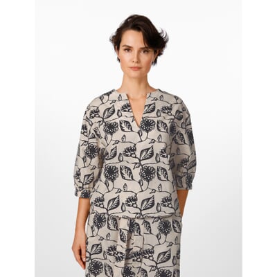 Damenbluse Floral Print, Creme-Schwarz