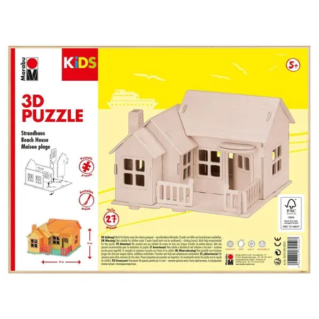 Marabu KiDS 3D Holzpuzzle Strandhaus, 27 Teile, ca. 19 x 14 cm
