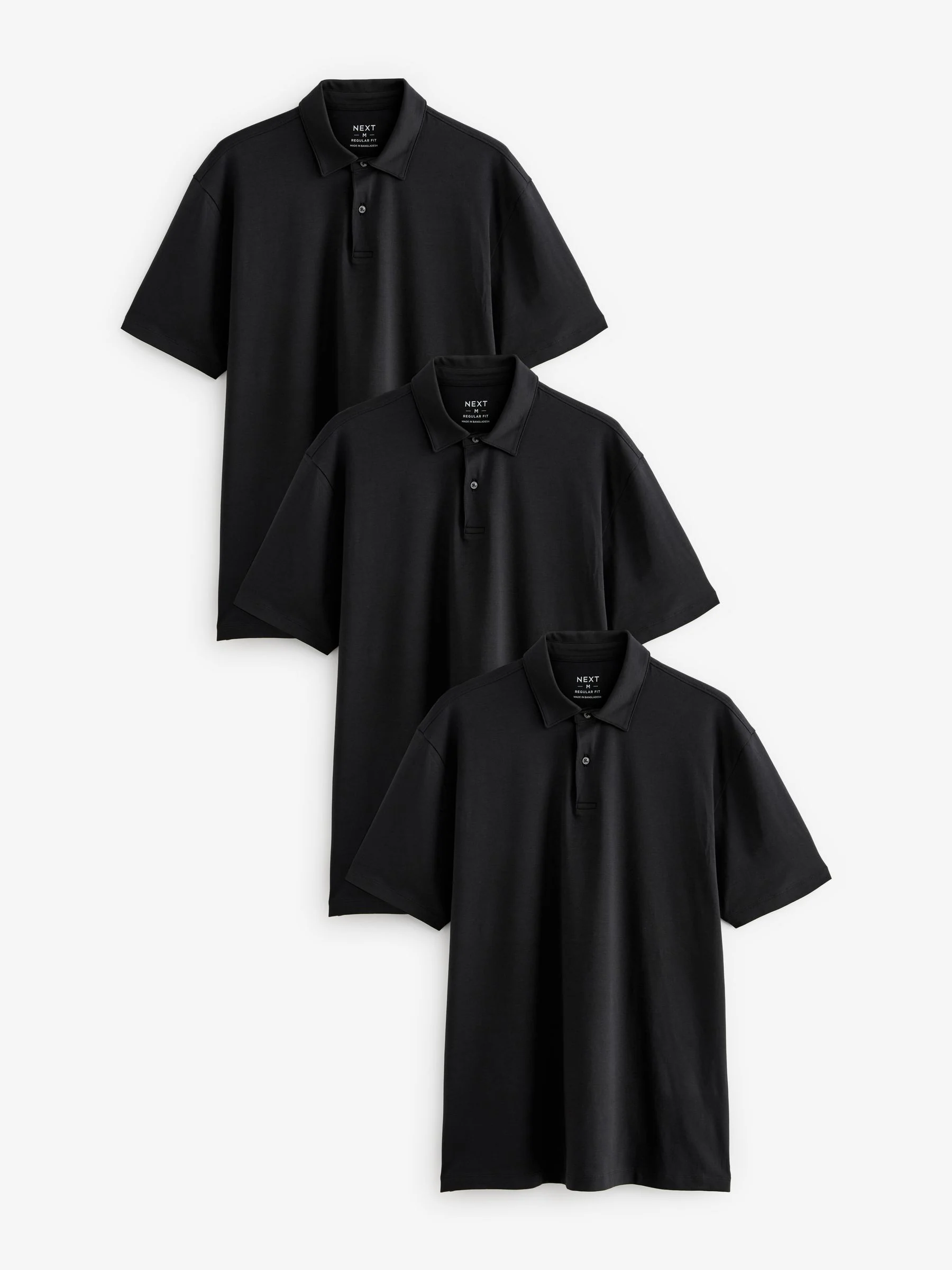 Zwart - Set van 3 jersey poloshirts met korte mouwen