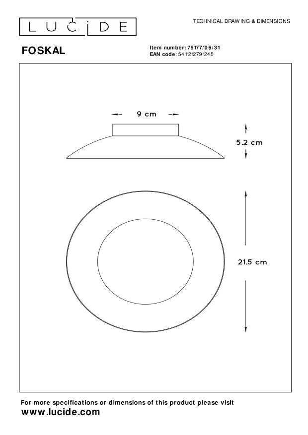 Foskal plafondlamp Ã21.5 LED wit