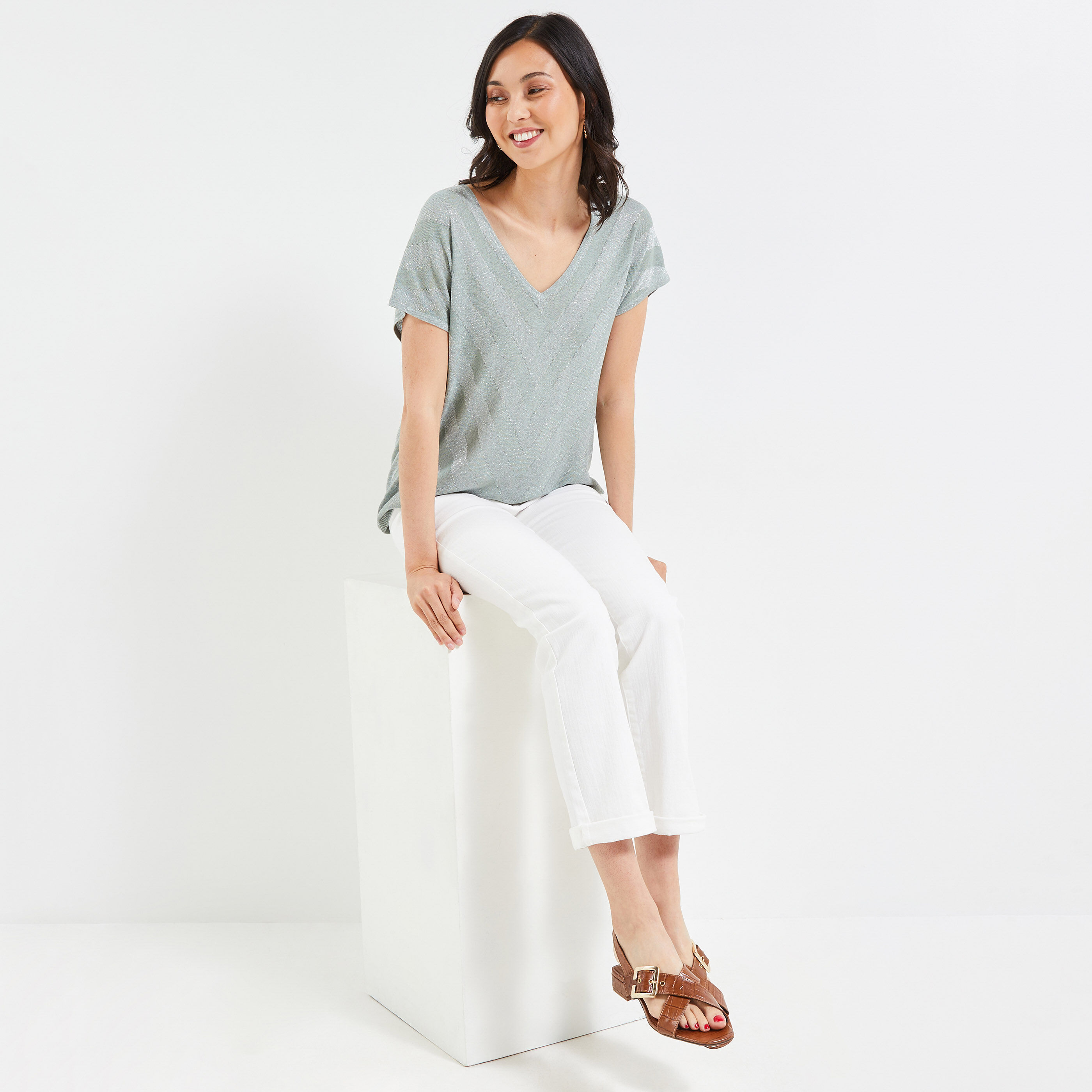 T-shirt lurex femme - VERT CLAIR