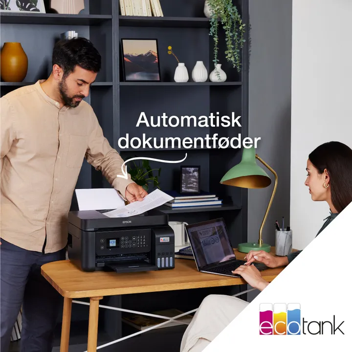 Epson EcoTank ET-4800 - Multifunktionsprinter - farve - blækprinter - kan genopfyldes - A4 (medie) - op til 10 spm (udskriver) - 100 ark - 33.6 Kbps - USB, LAN, Wi-Fi - sort