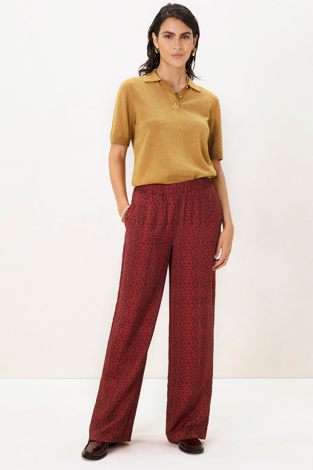 Goudbruine polo met lurex