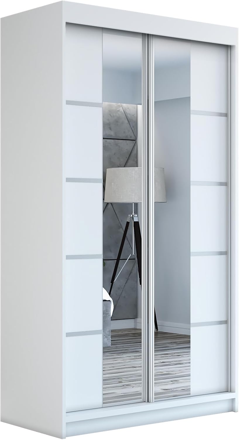 A&J MöbelLand Schwebetürenschrank ERA Kleiderschrank 2-türig mit Spiegel, Garderobe 120 cm (Weiß/Weiß/Weiß)