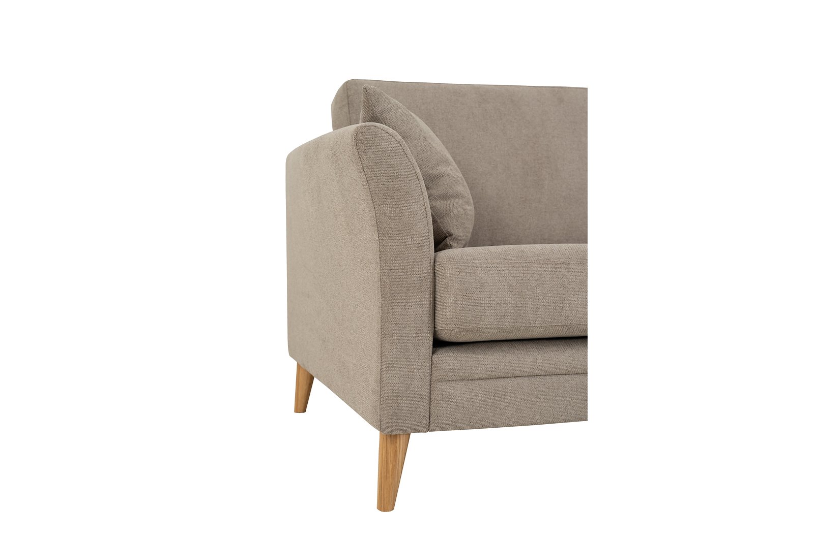 Eden hjørnesofa 2,5-seter med åpen ende venstre. Tekstil Brooklyn 9 Cappuccino med ben i eik natur (15137).