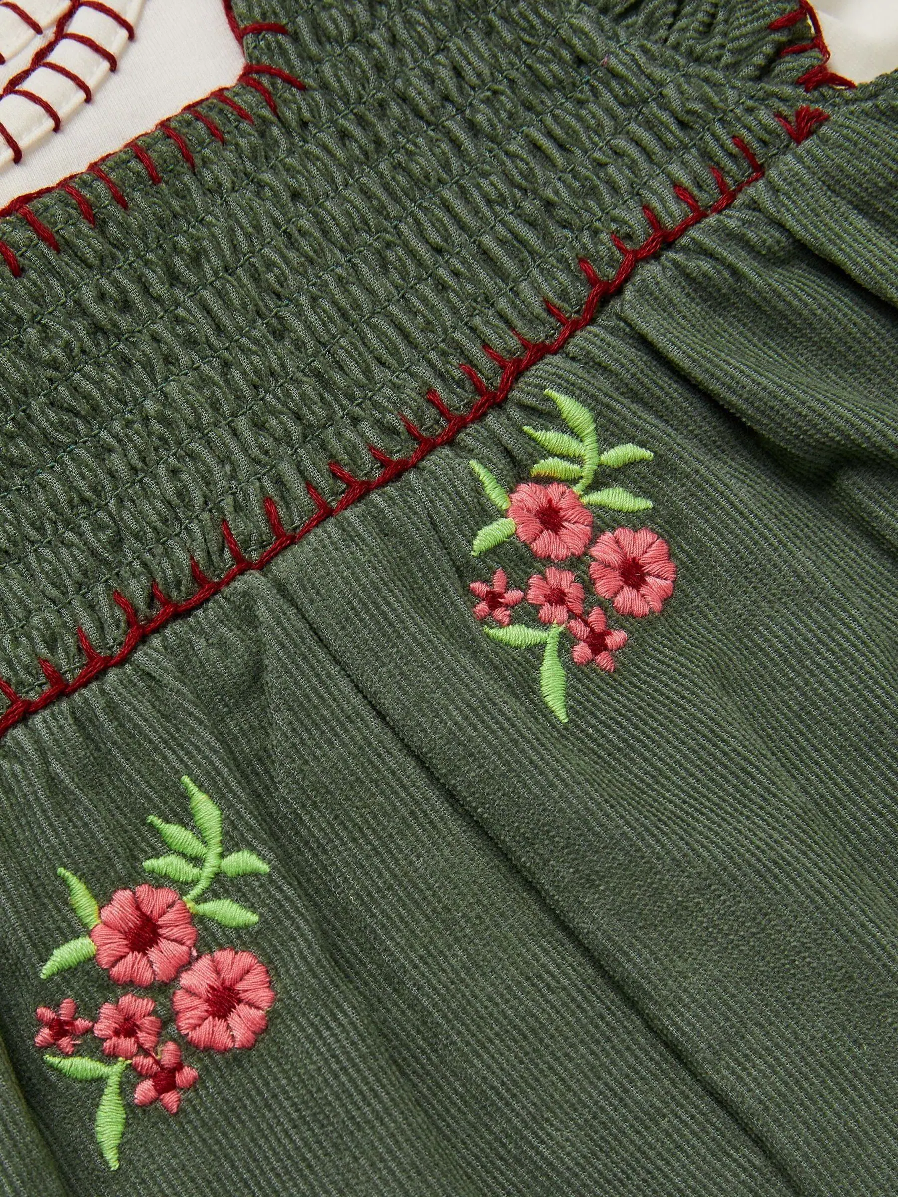 Monsoon Long Sleeve Top & Floral Corduroy Dungarees Set