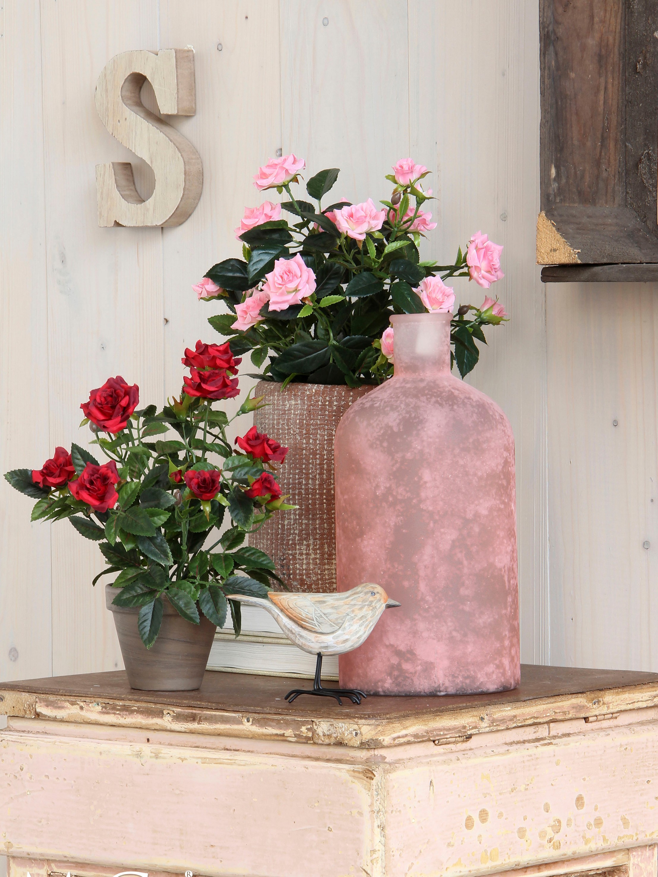 Mica decorations - rosier artificielle rouges en pot h33