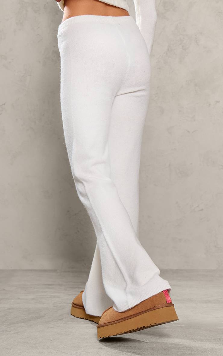 Crème Pantalon Évasé Taille Haute En Maille Petite