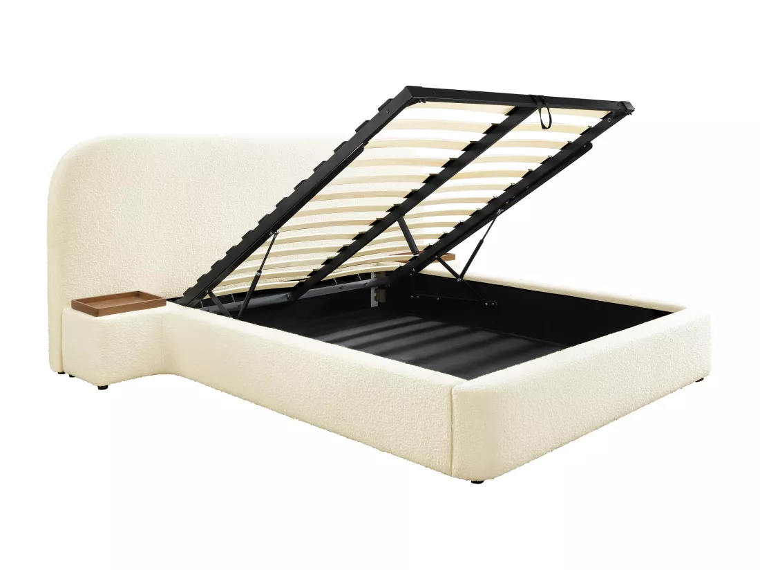 Lit coffre 140 x 200 cm avec chevets - Tissu bouclette - Blanc + Matelas - ESTERIA de Maison Céphy