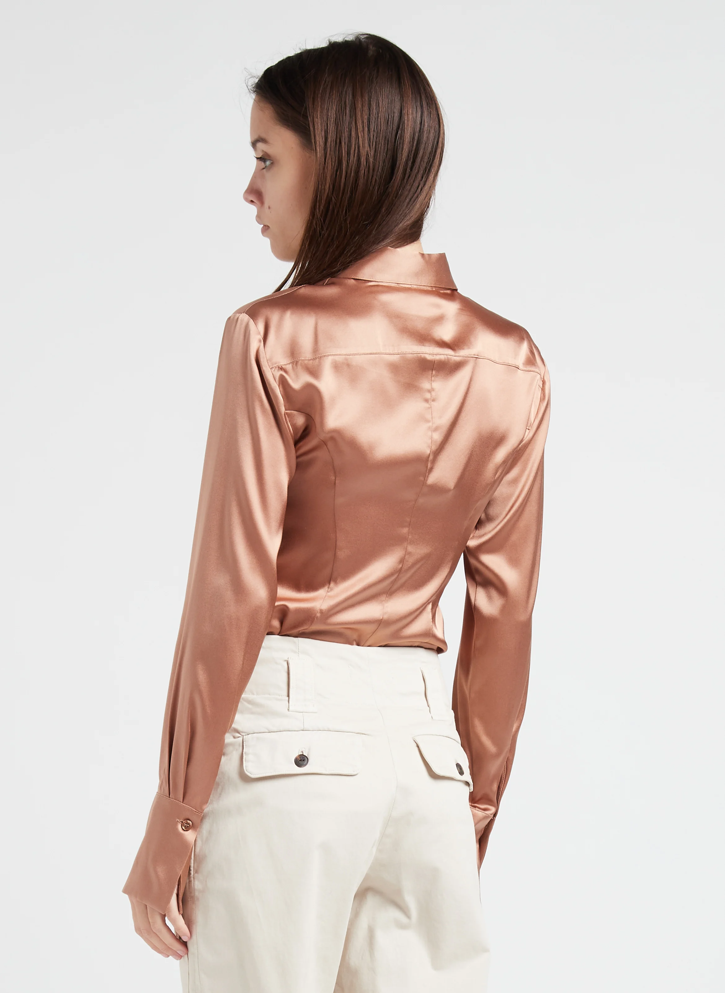 CRIMINALE - Chemise satinée en soie stretch| Marron