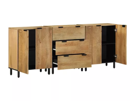 Buffets 3 pcs marron 60x33x75 cm bois massif de manguier