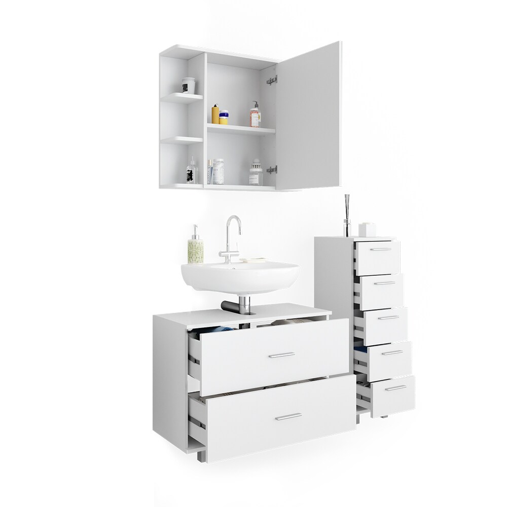 VICCO Badmöbel Set ILIAS WeißSpiegel Kommode Unterschrank Badschrank