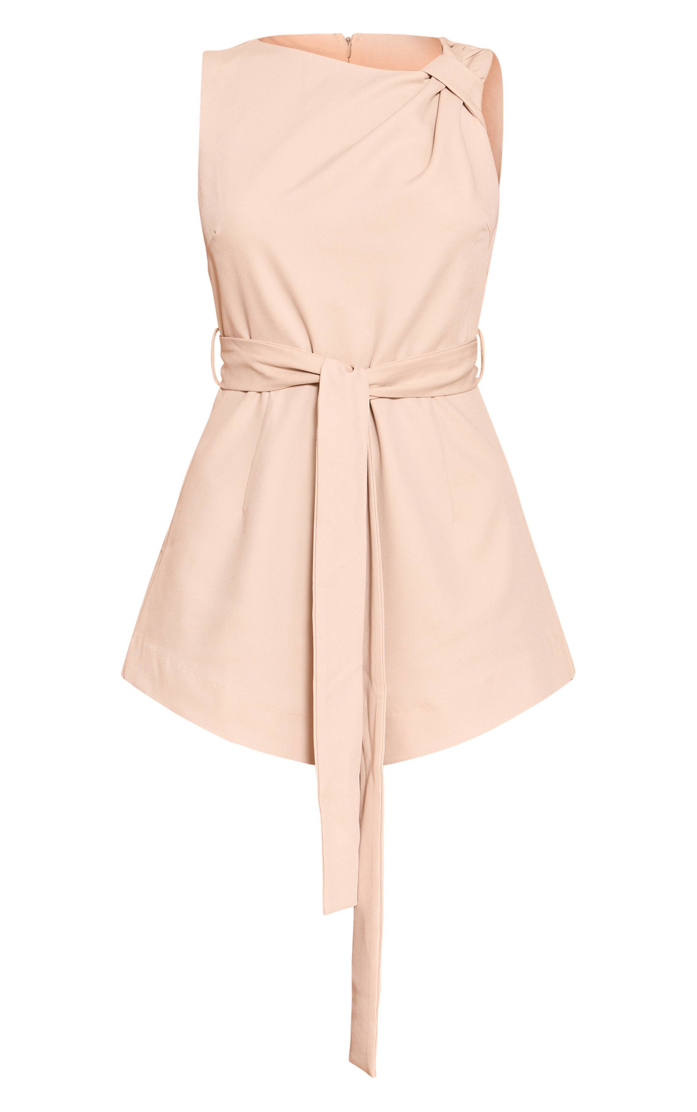 Gris Pierre Combi-short Tissée Avec Ceinture À Nouer