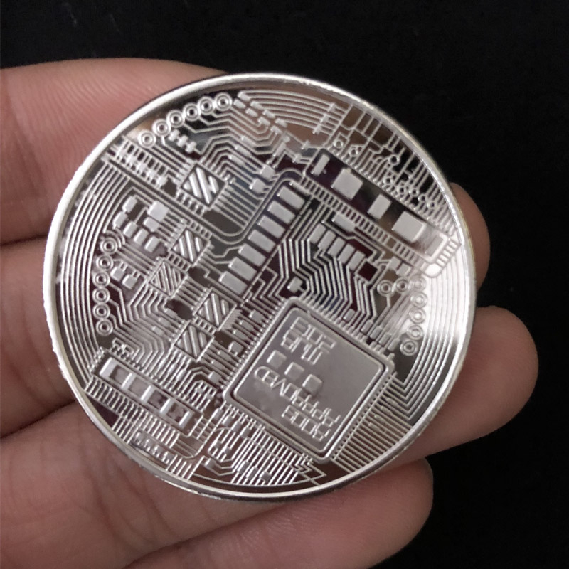 (Ø38mm) Bitcoin BTC Krypto Münze Souvenir Sammlerstück inkl. Münzkapsel - Silber