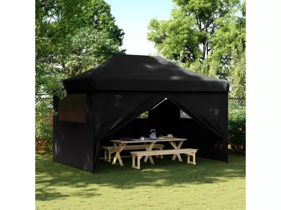 Tente de réception pliable escamotable 4 parois latérales noir