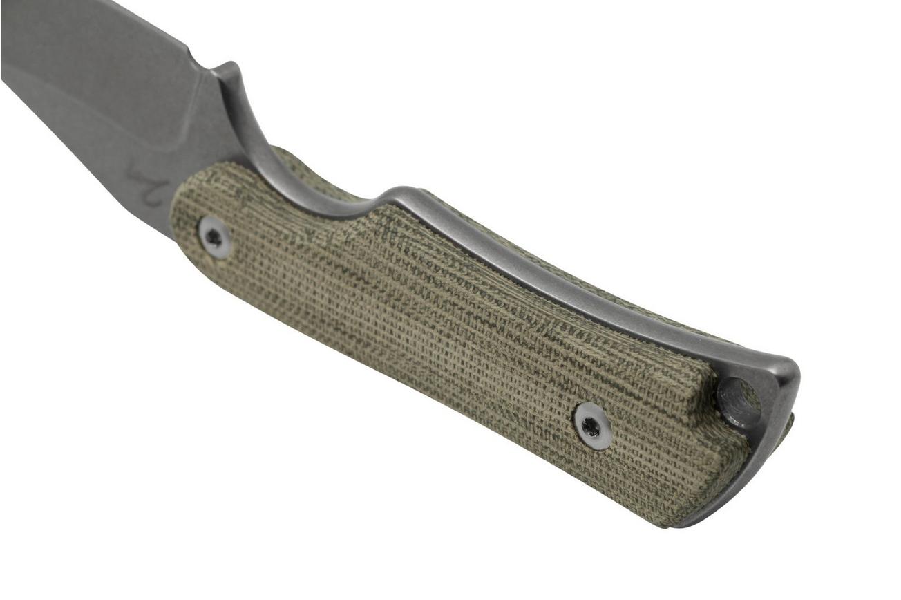 Mercury Kali N690 Stonewashed Clip Point, Green Canvas Micarta, vaststaand mes