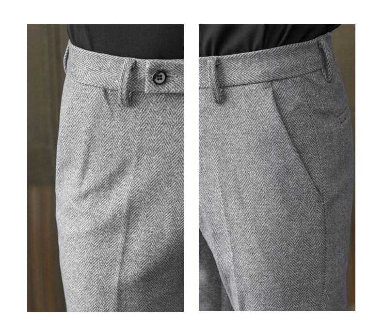 Lefitt - Mid Rise Herringbone Cropped Tapered Dress Pants