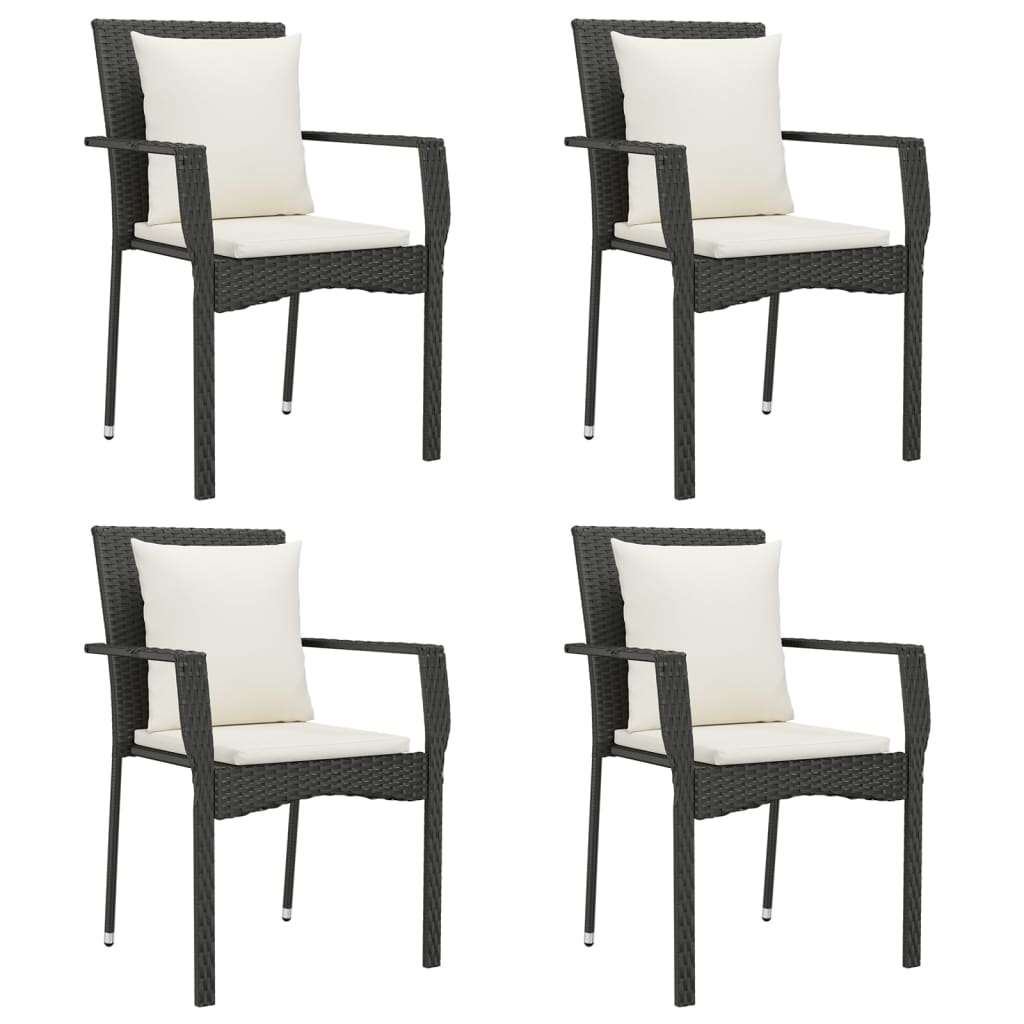 Mobilier à dîner de jardin et coussins 5 pièces noir résine tressée