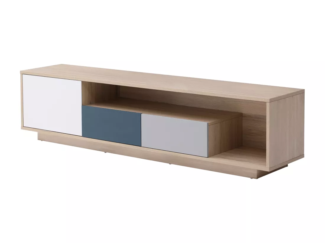 Meuble TV avec 1 porte, 2 tiroirs et 1 niche - Multicolore - FILUTIA