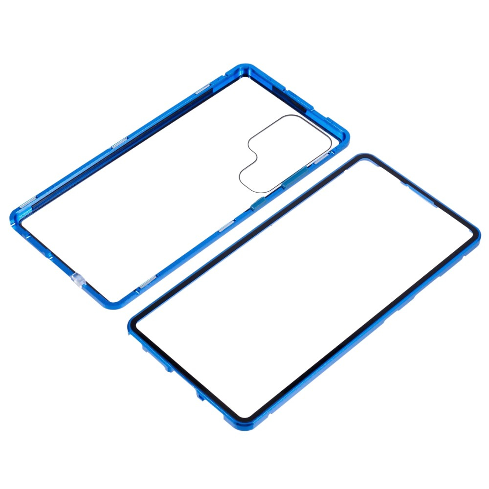 Samsung Galaxy S25 Ultra Magnetische Alu Schutzhülle mit Panzer Glas Backcover   Display- / Kameraschutz (Magnet-Technologie) - Blau