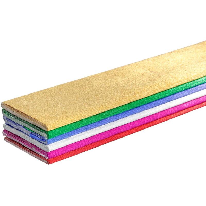 CRÉPON MÉTALLISÉ, Sachet de 6 feuilles pliées 72g/m2 au format 2,50x0 ,50m - Assortiment