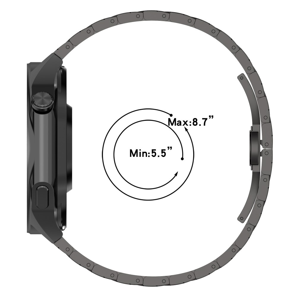 Garmin Venu 2 Edelstahl Armband mit Streifen und Butterfly-Verschluss (Gelenkumfang: 210 mm) - Schwarz