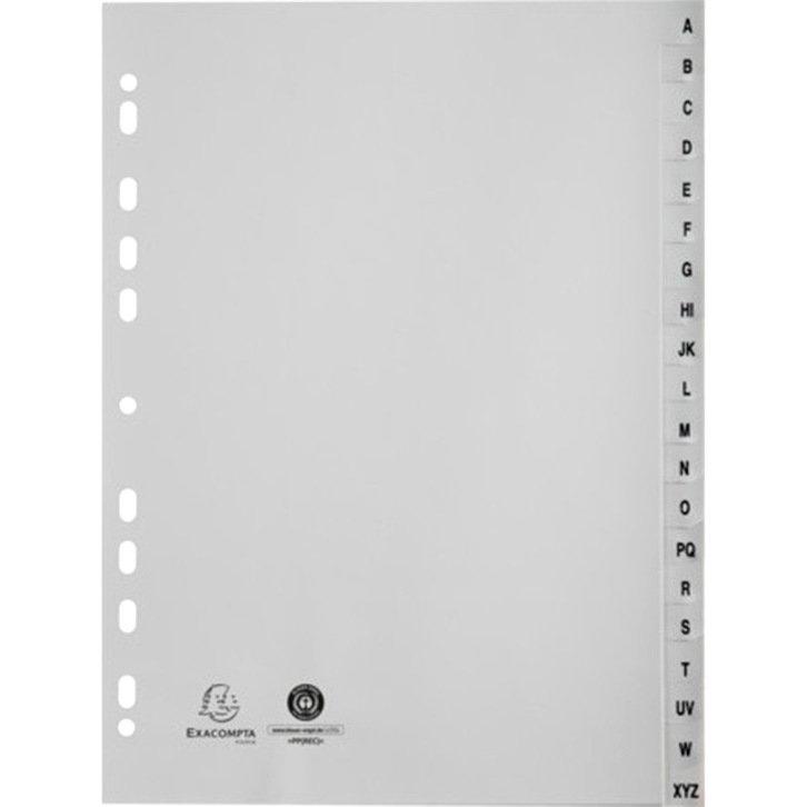 Intercalaires imprimes alphabetiques exacompta       polypropylene a4 20positiones a-z gris