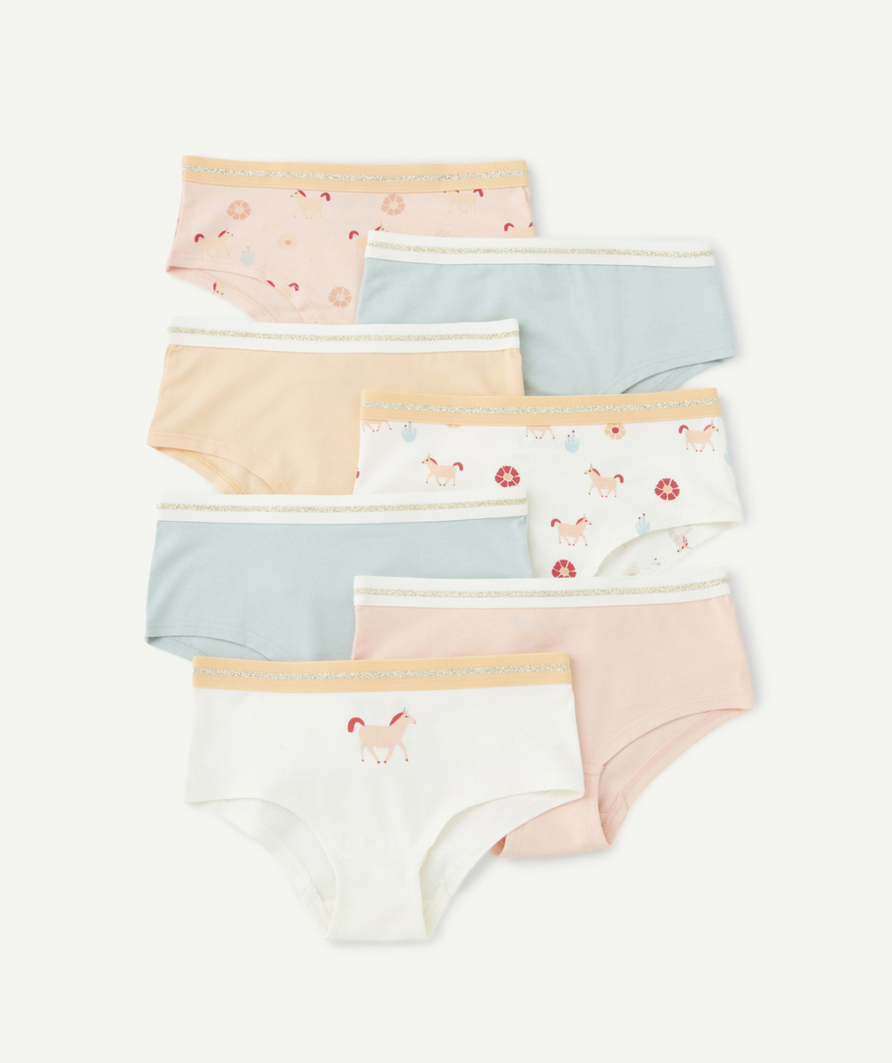 LOT DE 7 SHORTIES FILLE EN COTON BIO THÈME LICORNES BLEU ET ROSE