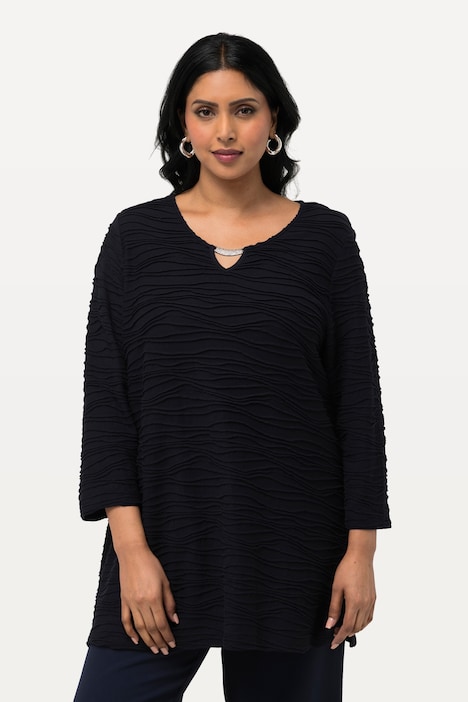 T-Shirt, Wellenstruktur, Keyhole, Rundhals, 3/4-Arm