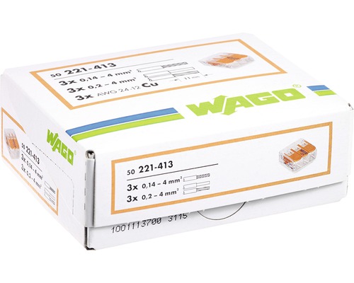 Wago 221-413 COMPACT-klemblok 4 mm² 3-aderig alle geleidertypen hefboomklem 50 stuks