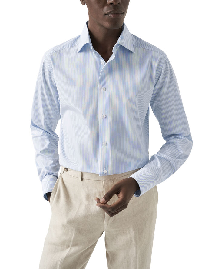 ETON Slim Fit Light Blue Bengal Striped Elevated Poplin Shirt Lyseblå