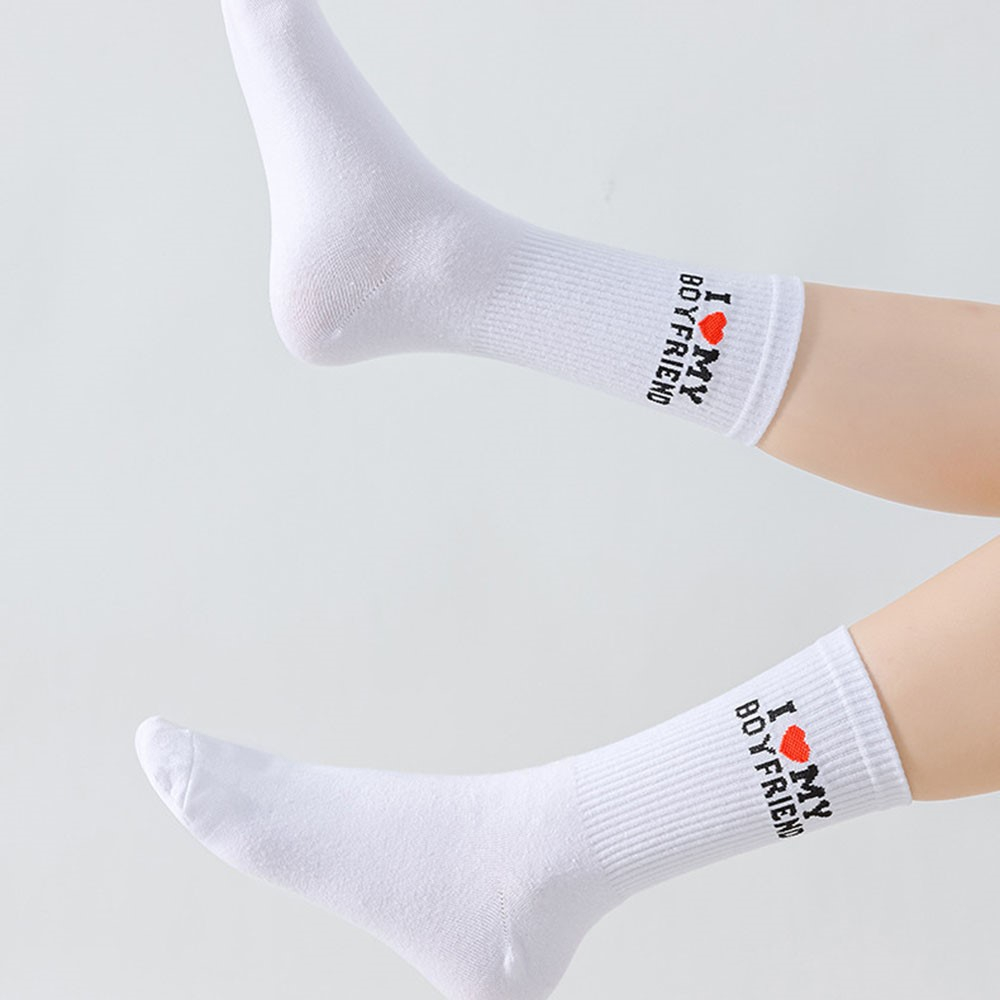 (1 Paar) Baumwoll Socken Valentinstag Fashion Strümpfe für Pärchen (One Size) - I Love My Girlfriend / Schwarz