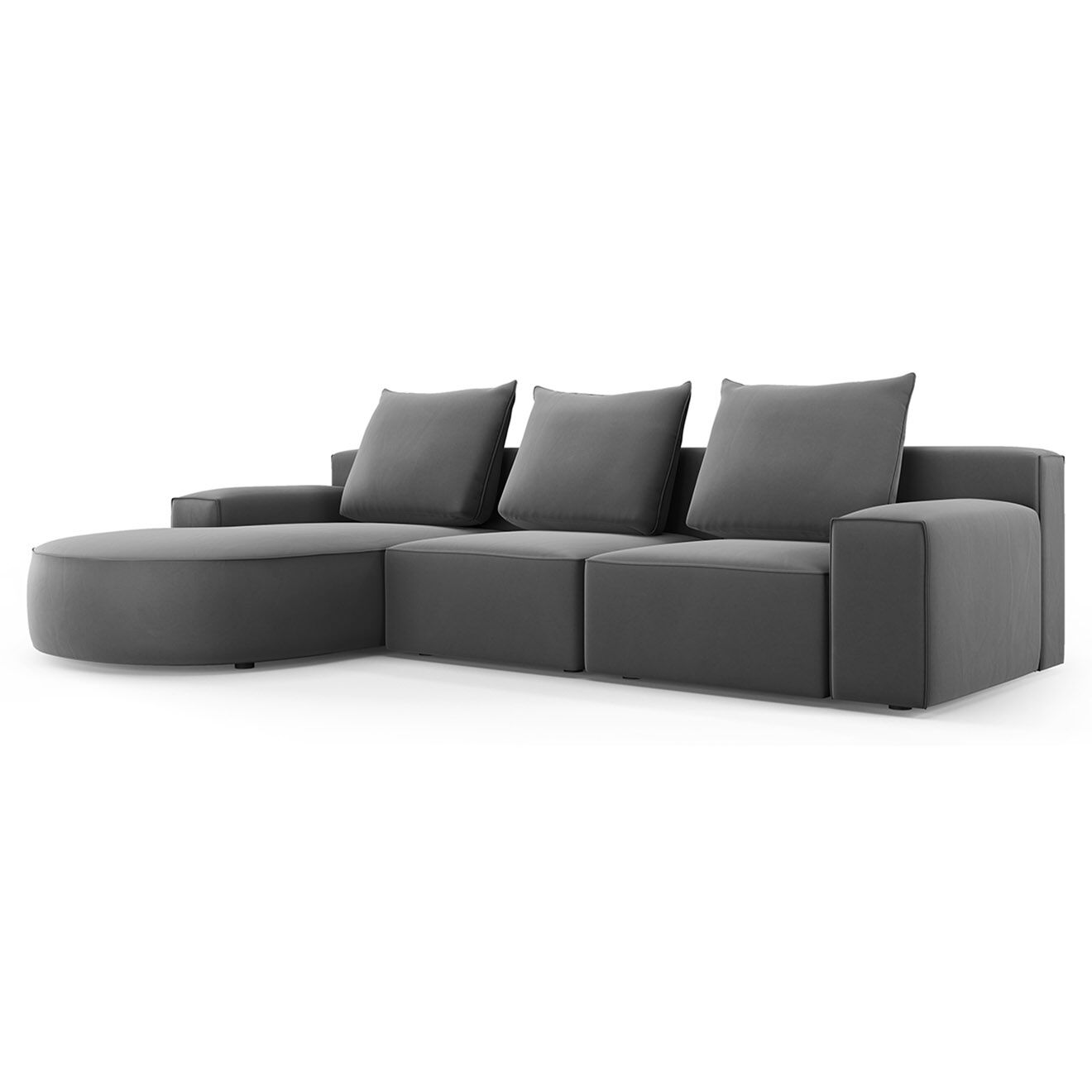 Mazzini Sofas Canapé d'angle gauche arrondi en velours Ivy 5 Places gris foncé - 285x180x89 cm