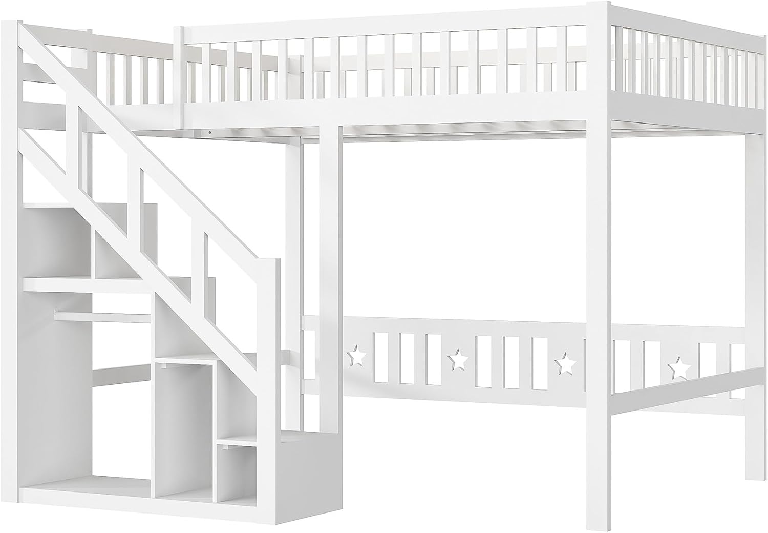Kinderbett Etagenbett 140x200, Hochbett 140 x 200 mit Treppe, Staurau, Gitter und Rausfallschutz, Hochbett für 2 Kinder, Jugendhochbett mit Lattenrost, Kiefer, Ohne Matratze (Weiß A01, 140x200)
