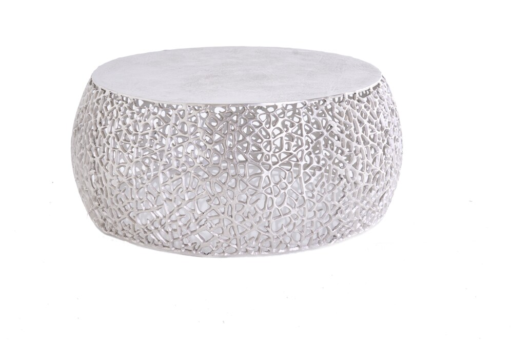 riess-ambiente Couchtisch ABSTRACT LEAF - Runder Couchtisch 75cm silber antik Metall filigrane Handarbeit