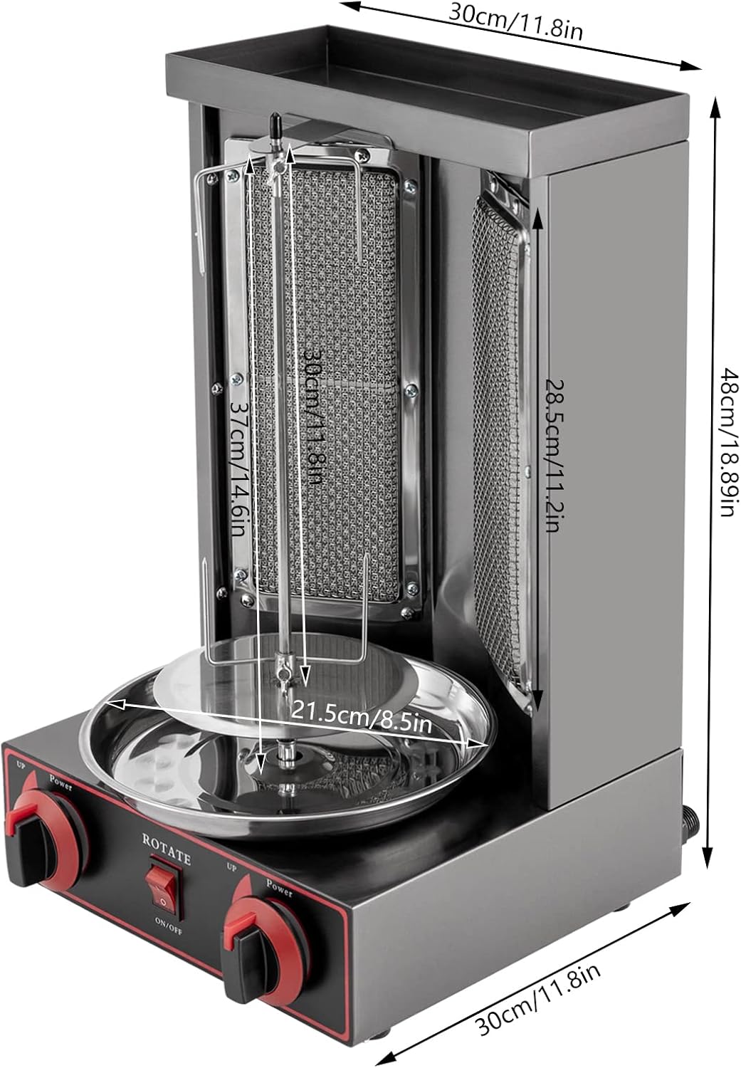 3000W Dönergrill Gas, 2 Brenner Gyros Grill für Zuhause Schaschlikgrill Rotissiere Hähnchengrill Gasgrill Steakgrill Hochleistungsgrill, LPG Vertikaler Broiler Döner Elektrische Tischgrills