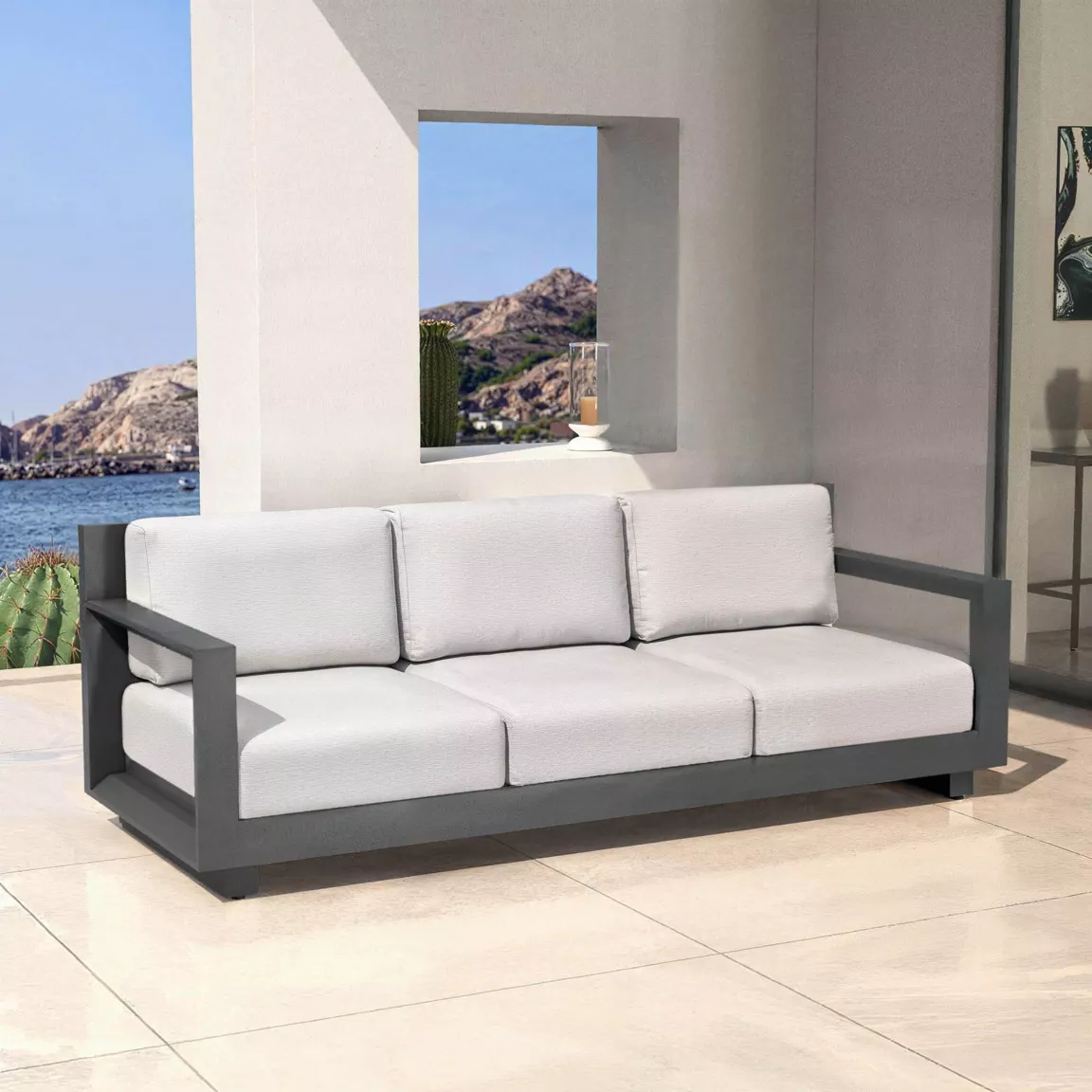 Canapé de jardin en aluminium 3 places Elba Gris anthracite et gris clair