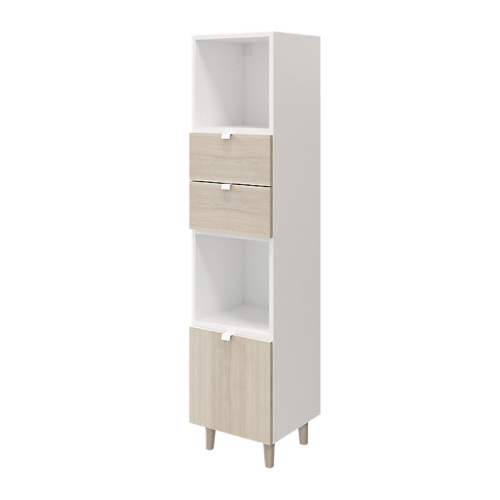 Colonne de rangement blanche sur pieds avec tiroirs et porte effet chêne GoodHome Atomia H. 161 x L. 37,5 x P. 35 cm