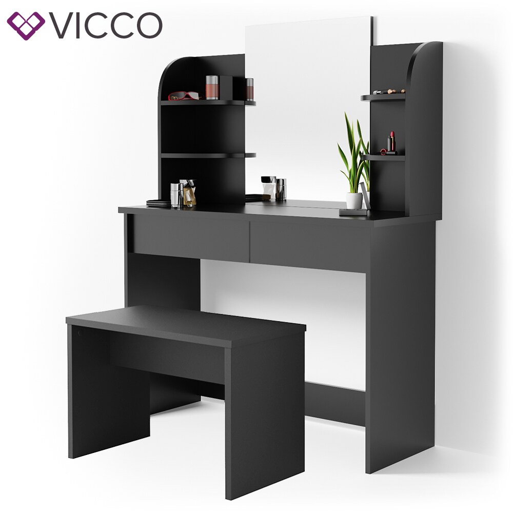 Vicco Schminktisch Charlotte Frisiertisch Kommode Frisierkommode Spiegel Schwarz inklusive Bank