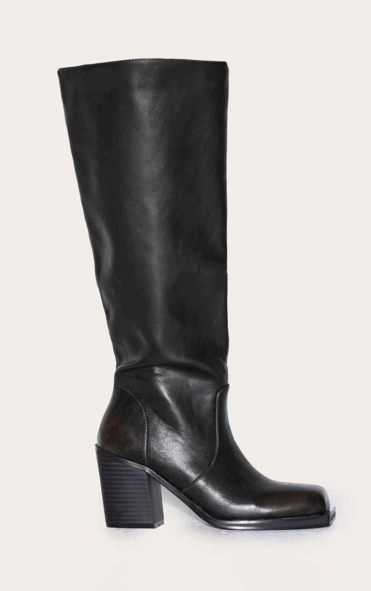 Marron Bottes Hautes À Talon Bloc Et Bout Carré En Synthétiquecuir